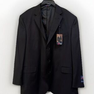 NWT Stafford 100% Wool Mens Black Pinstripe Suit Size 50R
